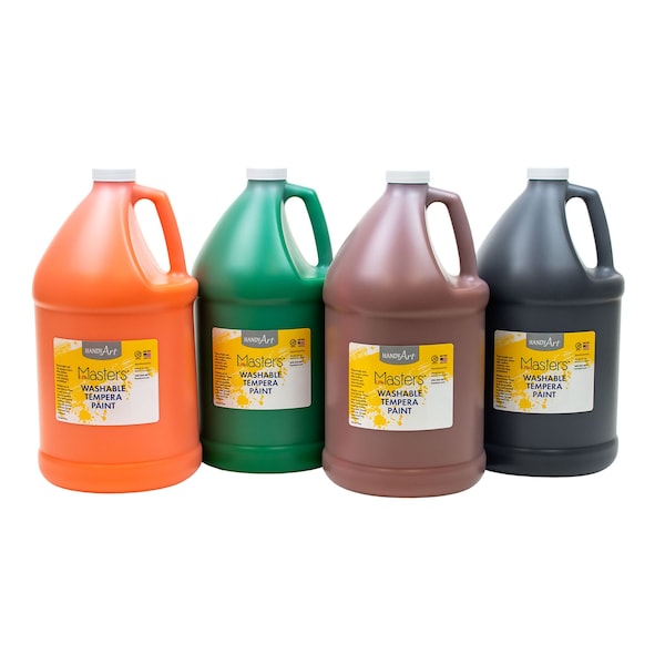 Little Masters Washable Tempera Paint, Gallon, 4 Colors Orange, Green, Brown, Black